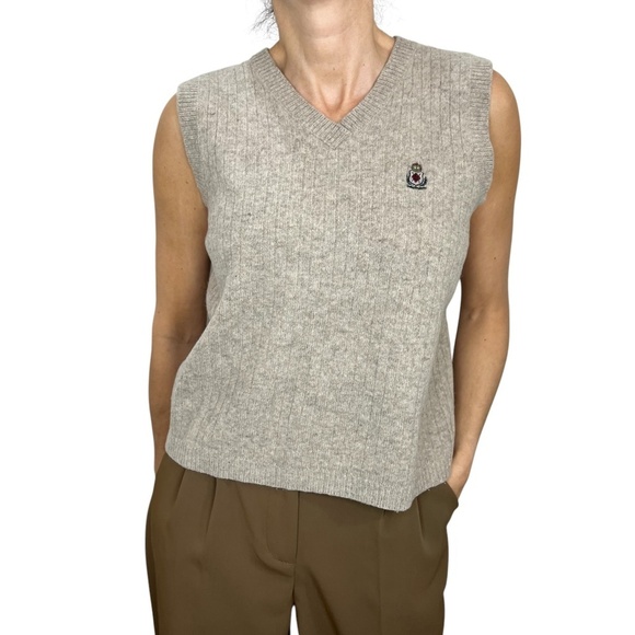 Vintage 90s Mango wool blend taupe brown boxy pullover knit sweater vest L - Picture 1 of 10